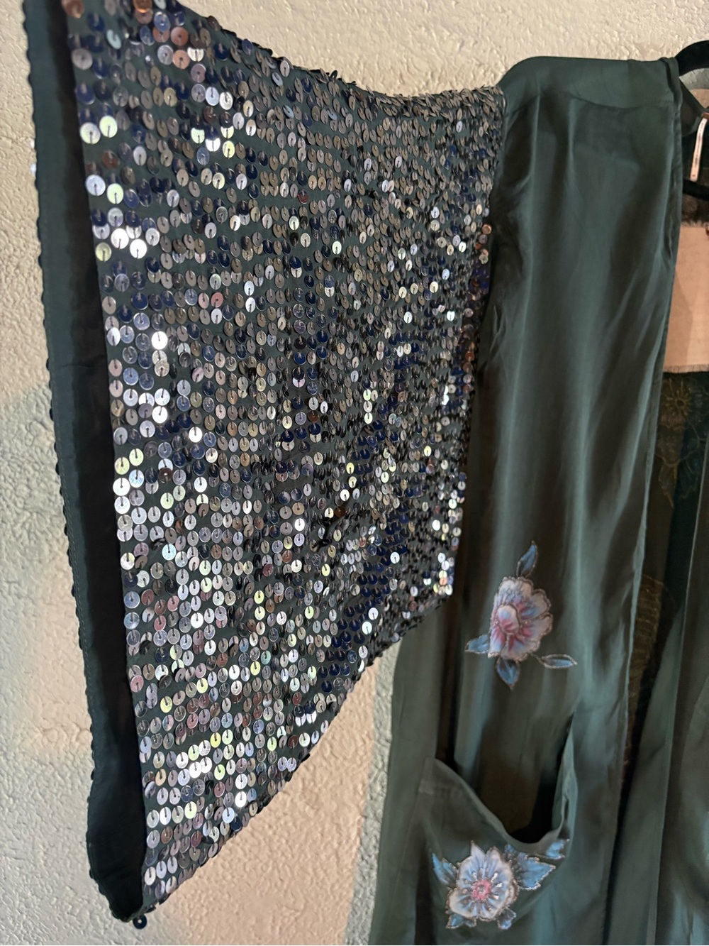 Free People Dark Green Sequined Kimono - Picture 6 of 9